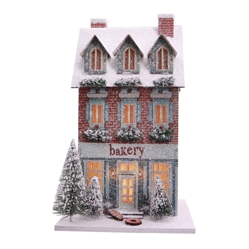 LED Snowy Victorian Bakery Shop 27cm