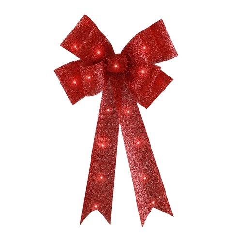 LED Tinsel Bow Red 60cm