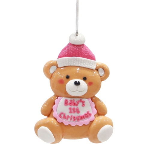 Baby's First Christmas Bear Pink 10cm