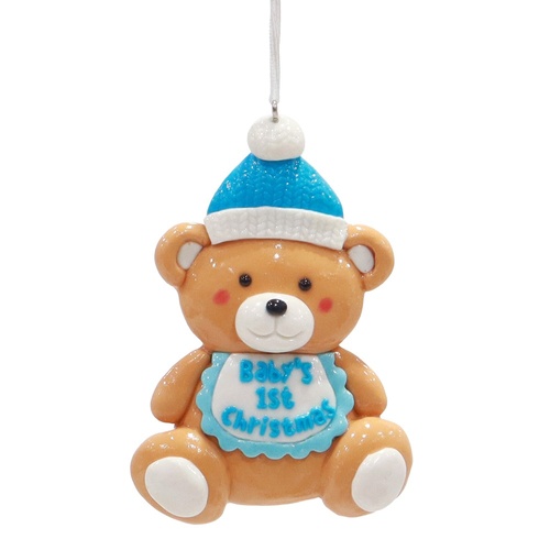 Baby's First Christmas Bear Blue 10cm