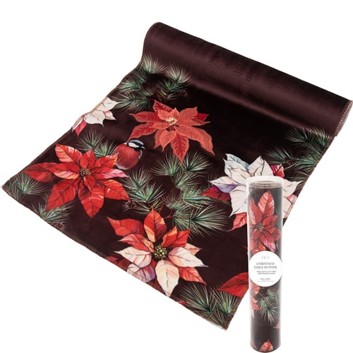 Lush Velvet Table Runner w. Poinsettia 200cm