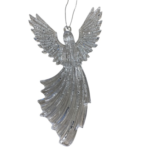 Acrylic Hanging Angel Bent Silver 15cm