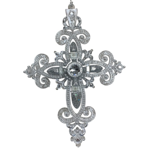 Acrylic Hanging Cross Circle Diamonte Silver 16cm