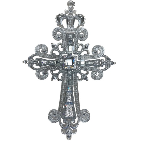 Acrylic Hanging Cross Square Diamonte Silver 16cm