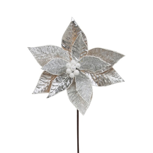 Silver Poinsettia w. White Edge 27cm