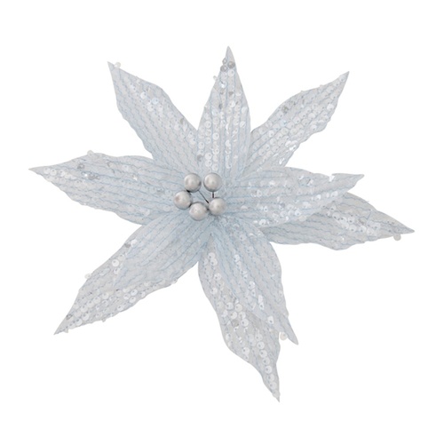 Sequin Poinsettia w. Silver Centre 27cm