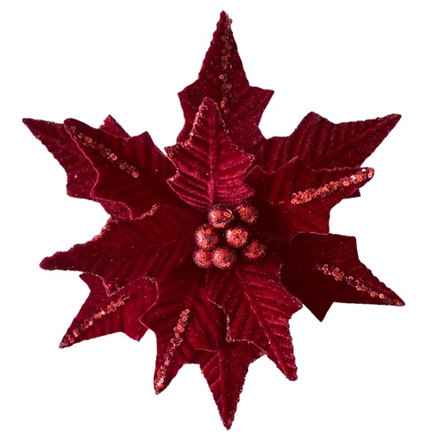 Red Poinsettia w. Sequin Edge 30cm