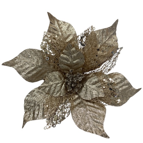 Champagne & Copper Sequin Poinsettia Clip 