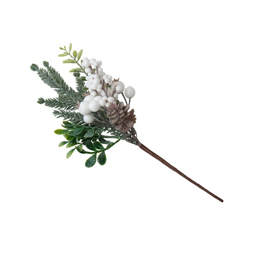 White Berry Pick w. Pinecone 31cm