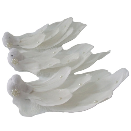 White Bird w. Pearls Clip 19cm 1pc