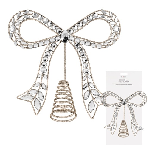 Champagne Glitter Bow Tree Topper 26cm