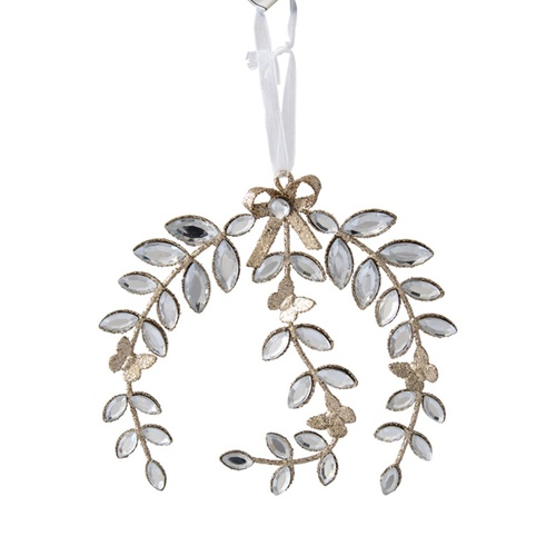 Jewelled Champagne Hanging Leaf 14cm