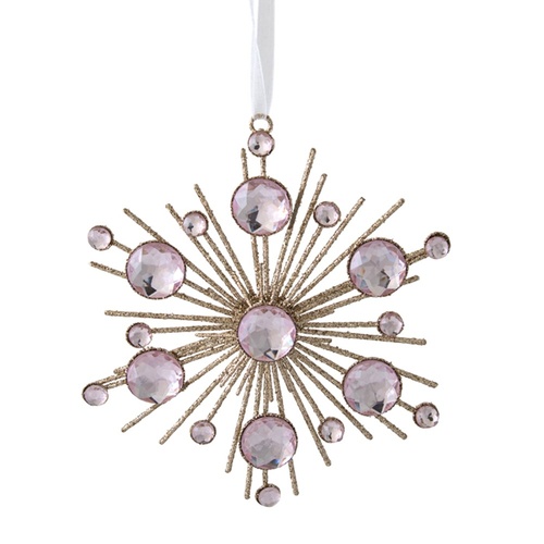 Jewelled Pink Hanging Flake 15cm