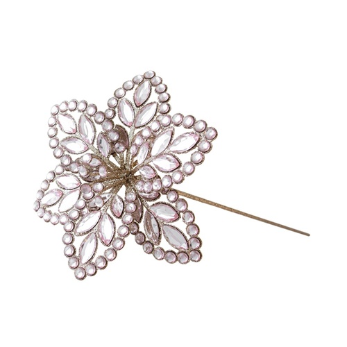 Jewelled Pink Poinsettia Stem 44cm