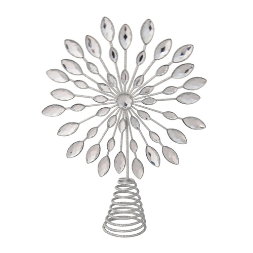 Jewelled Silver Starburst Tree Topper 29cm