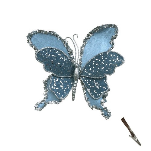 Blue Denim Velvet Butterfly 22cm