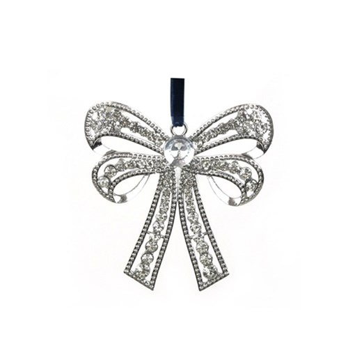 Crystal Silver Hanging Bow 10cm