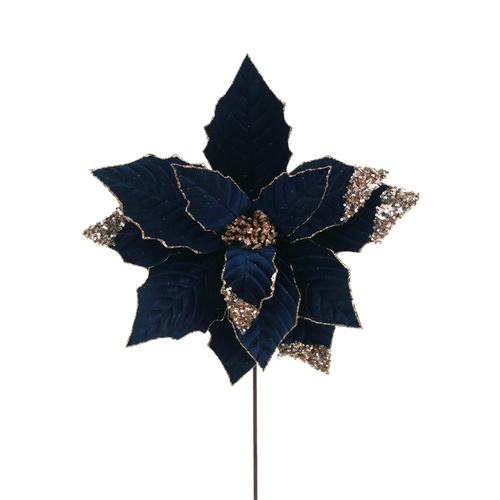 Navy Blue Velvet Poinsettia 40cm