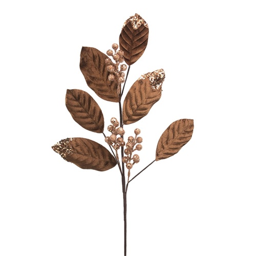 Brown Velvet Leaf Stem w. Berries 70cm