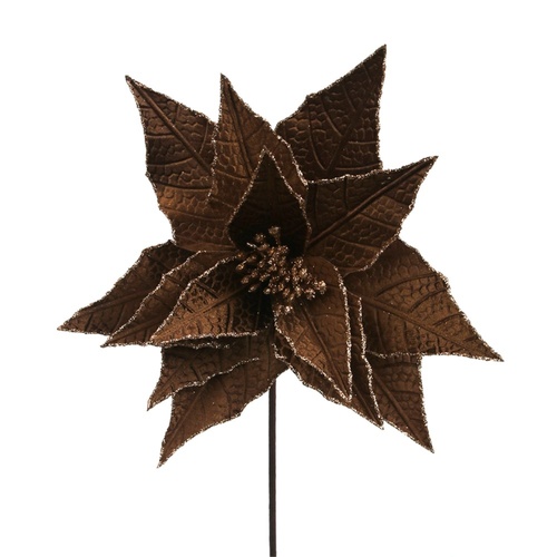 Brown Poinsettia w. Glitter Edge 32cm