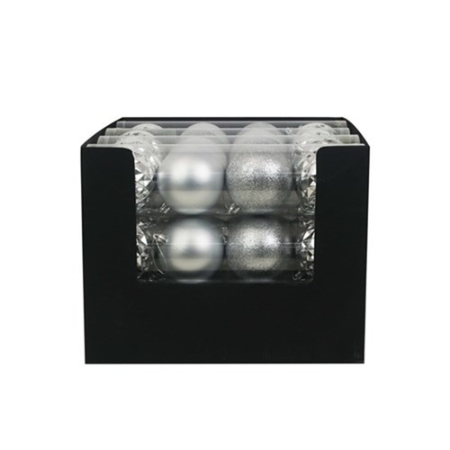 Silver Shatterproof Baubles 4pk 8cm