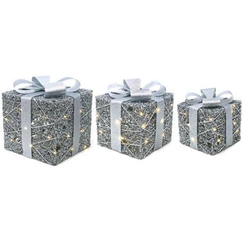 LED Silver Present Stack Set of 3