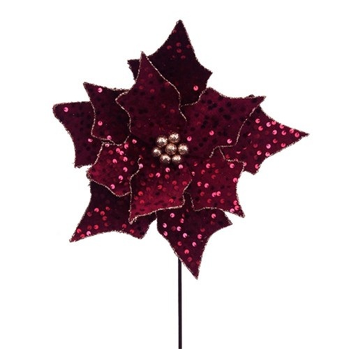 Plum Sequin Poinsettia 29cm