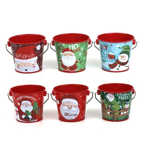 Metal Christmas Buckets 1pc 6 Asst Styles 8cm