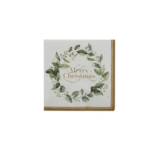 Merry Christmas Gold Napkins 20pk 33cm
