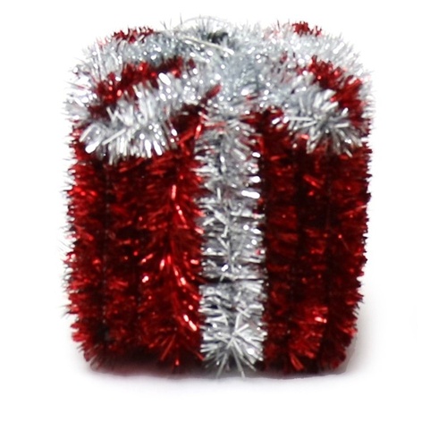 Red & Silver Tinsel Hanging Present 6cm