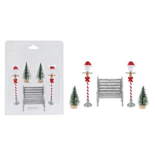 Christmas Street Scene w. Silver Seat 5pc 
