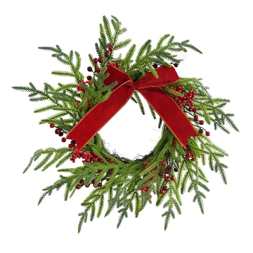 Wreath Pine Berry Red Bow 56cm