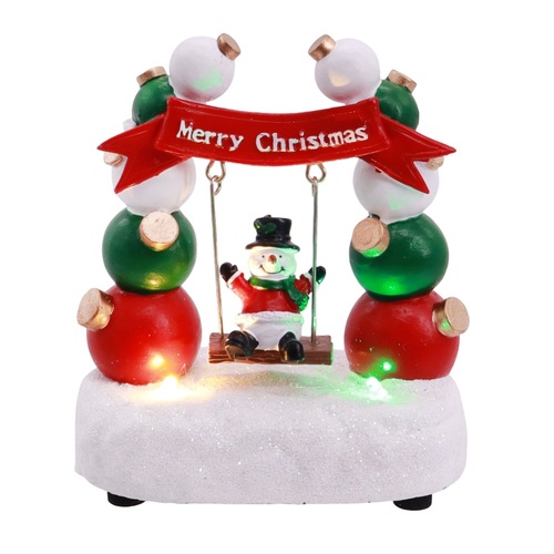 Resin Swing Scene w. Snowman 12cm
