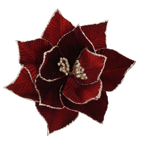 Burgundy Luxe Velvet Poinsettia Clip 28cm