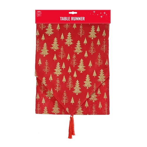 Tree Table Runner w. Red Tassel 180cm