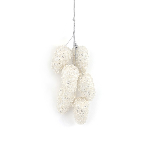Glitter Pinecone Drop White 43cm