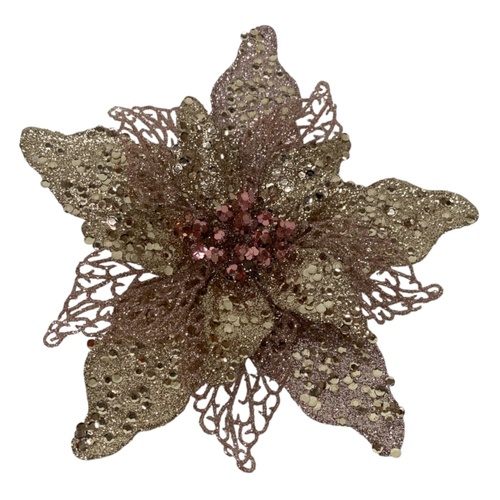 Iced Pink Poinsettia Clip 21cm