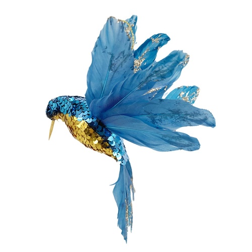 Sequin Hummingbird Blue 18cm