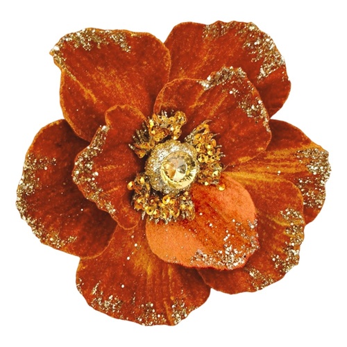 Brown Magnolia w. Glitter Edge Clip 13cm