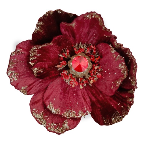 Red Magnolia w. Glitter Edge Clip 13cm