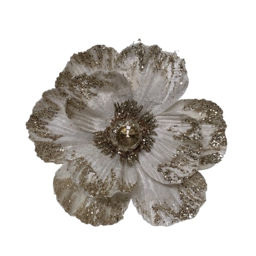 Cream Magnolia w. Glitter Edge Clip 13cm
