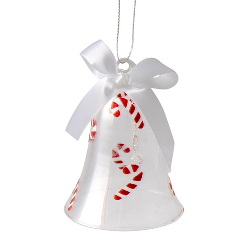 Candcane Glass Bell White 10cm