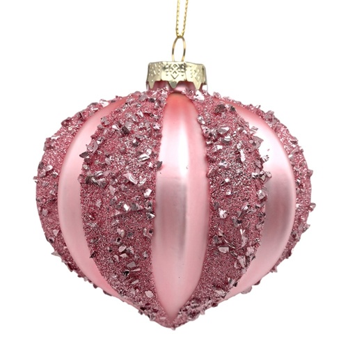 Pink Onion Bauble w. Bead Stripe 10cm