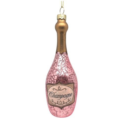 Pink Glass Champagne Bottle 14cm
