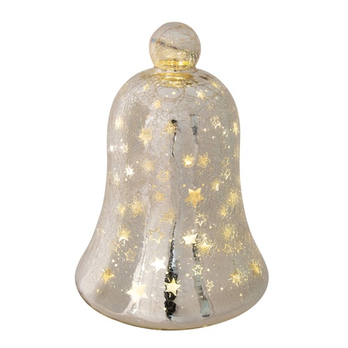 LED Crackle Glass Champagne Bell 22cm