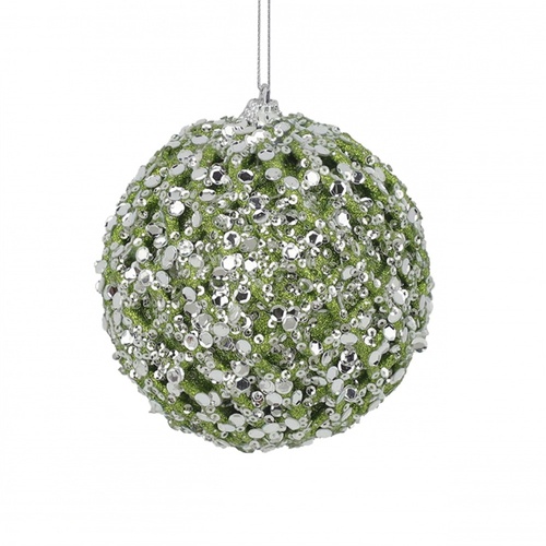 Icey Sequin Mint Bauble 10cm