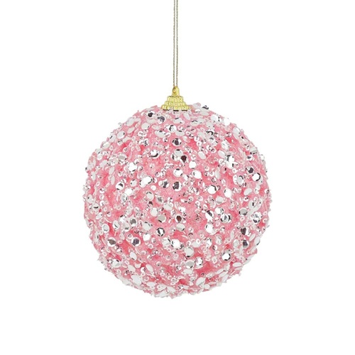 Icey Sequin Pink Bauble 10cm