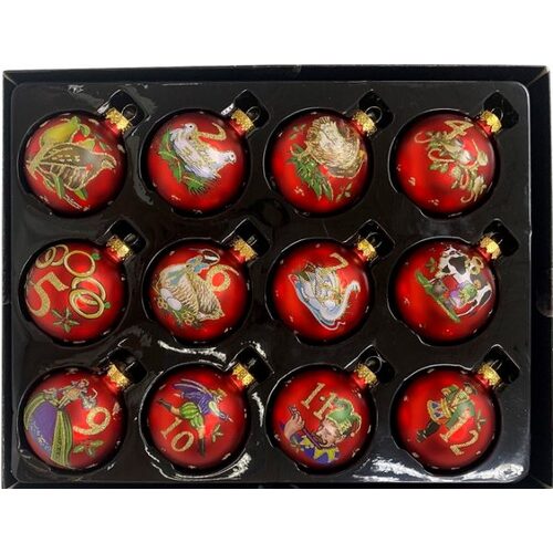 12 Days of Christmas Glass Baubles 6cm