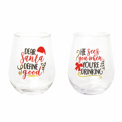 Novelty Stemless Wine Glass 600ml 2 pack