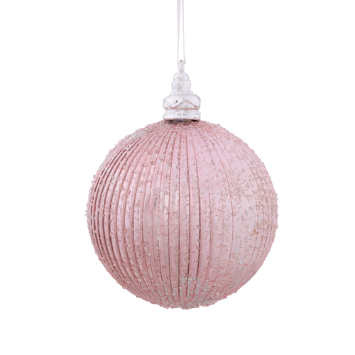 Bauble Pink Striped with Beaded 13cm